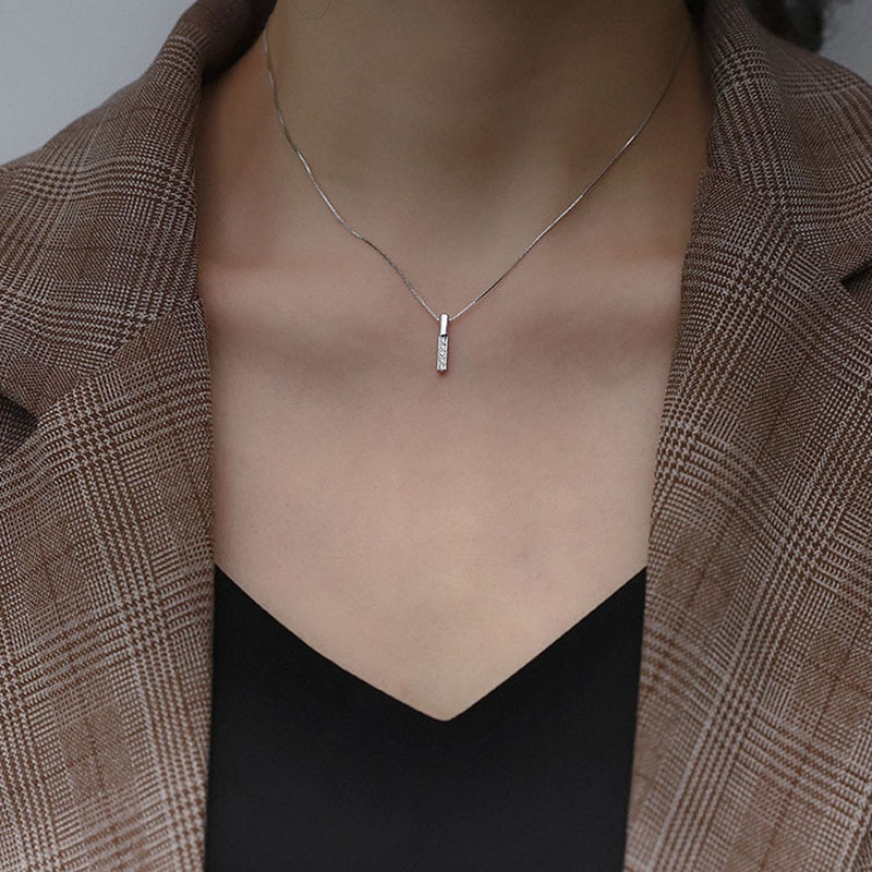 shop with crypto buy Hot Selling 925 Sterling Silver Necklace Simple Geometric Cubic Zircon Choker Shiny Exquisite Clavicle Chain For Women SNK003 pay with bitcoin