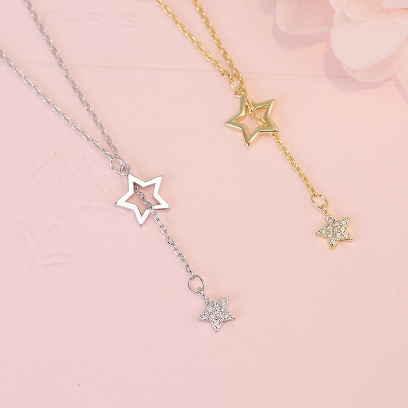 shop with crypto buy Christmas Gift 925 Sterling Silver Cute Shiny Star Choker Drop Charm Necklaces Charming Woman Wedding Party Birthday Jewelry pay with bitcoin