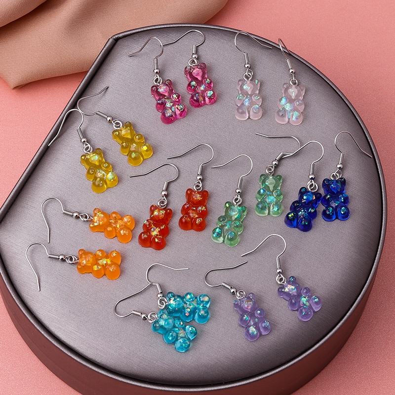 shop with crypto buy New Fashion Sequins Resin Gummy Bear Dangle Earrings for Women Girl DIY Cartoon Animal Bear Earrings Creative Drop Jewelry Gifts pay with bitcoin