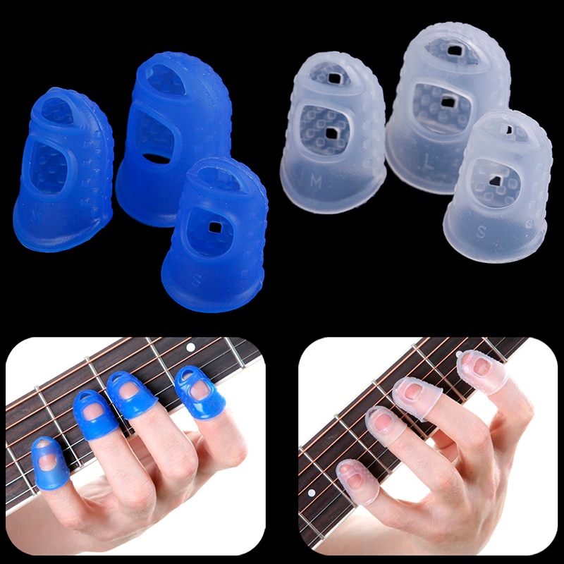 shop with crypto buy 4Pcs Set Silicone Finger Guards Guitar Fingertip Protectors For Ukulele Guitar S M L Transparent Blue Color pay with bitcoin