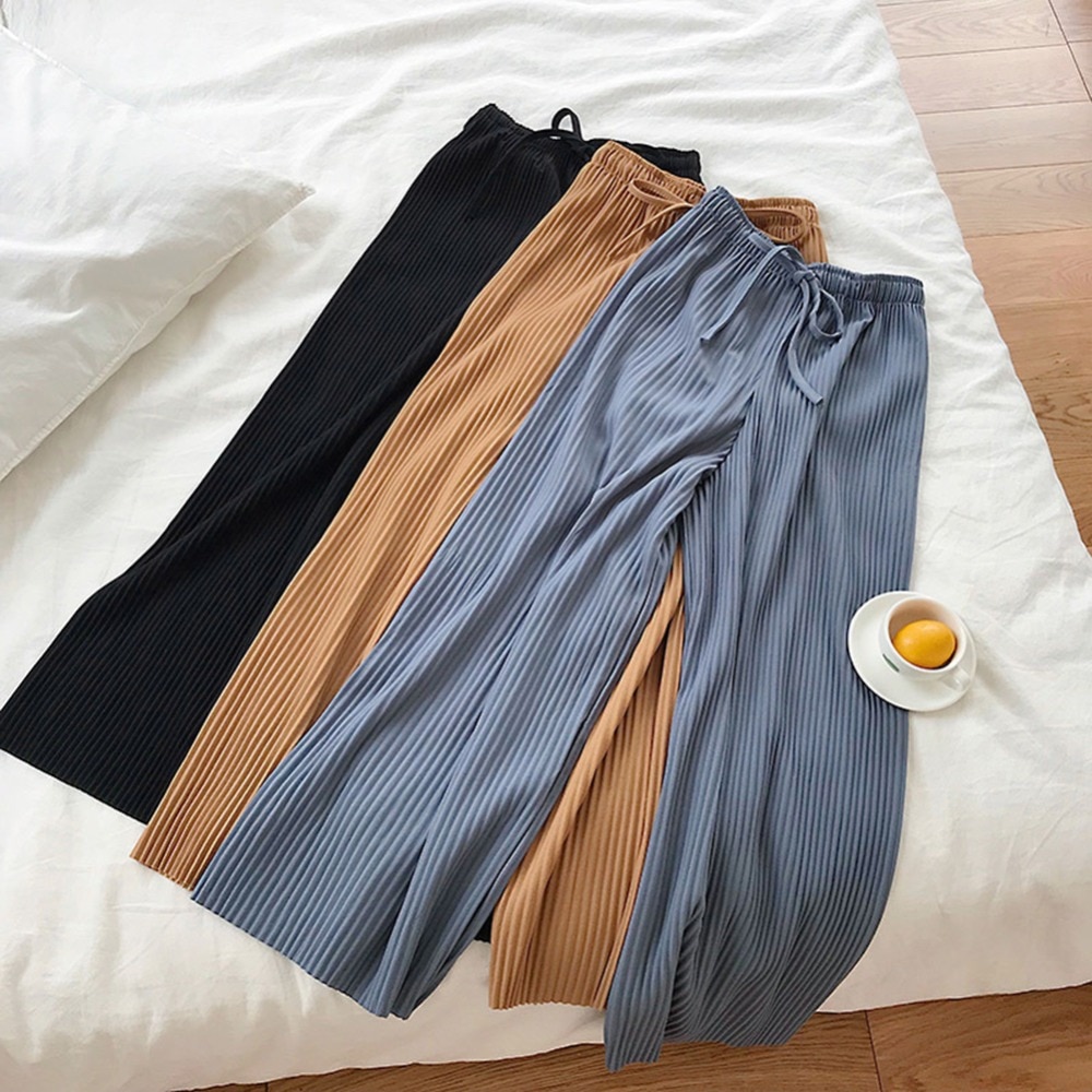 shop with crypto buy Hot 2019 Women Loose Wide Leg Pants Summer High Waist New Arrival Solid Trousers Casual Drawstring Summer Autumn Pants pay with bitcoin