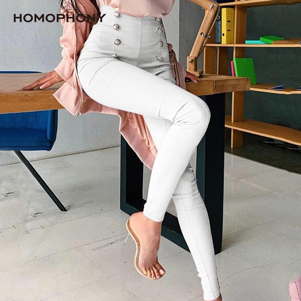 shop with crypto buy HOMOPHONY Women Pants Fashion Office Ladies Elastic High Waist Pencil Plus Size Pants Autumn Sweatpants Pockets Solid Trousers pay with bitcoin