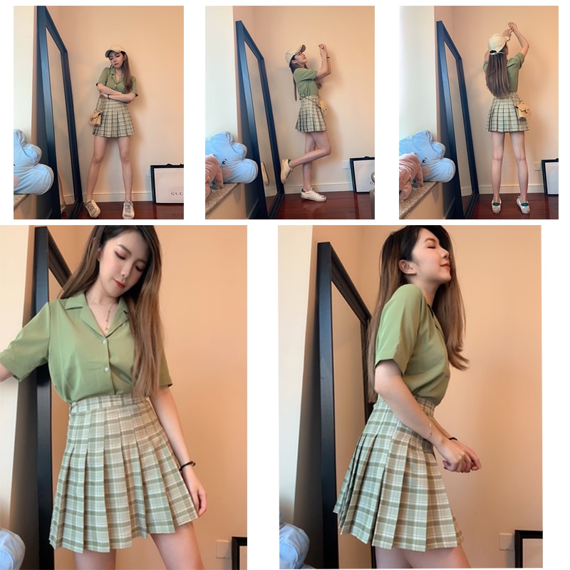 shop with crypto buy Women Pleat Skirt Harajuku Preppy Style Plaid Skirts Mini Cute Japanese School Uniforms Ladies Jupe Kawaii Skirt Saia Faldas pay with bitcoin
