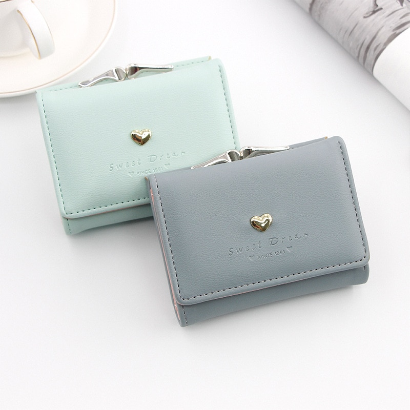 shop with crypto buy Candy Color Fashion Women Coin Purse Leather Solid Color Vintage Short Wallet Heart Hasp Ladies Girls Card Holder Clutch Bag pay with bitcoin
