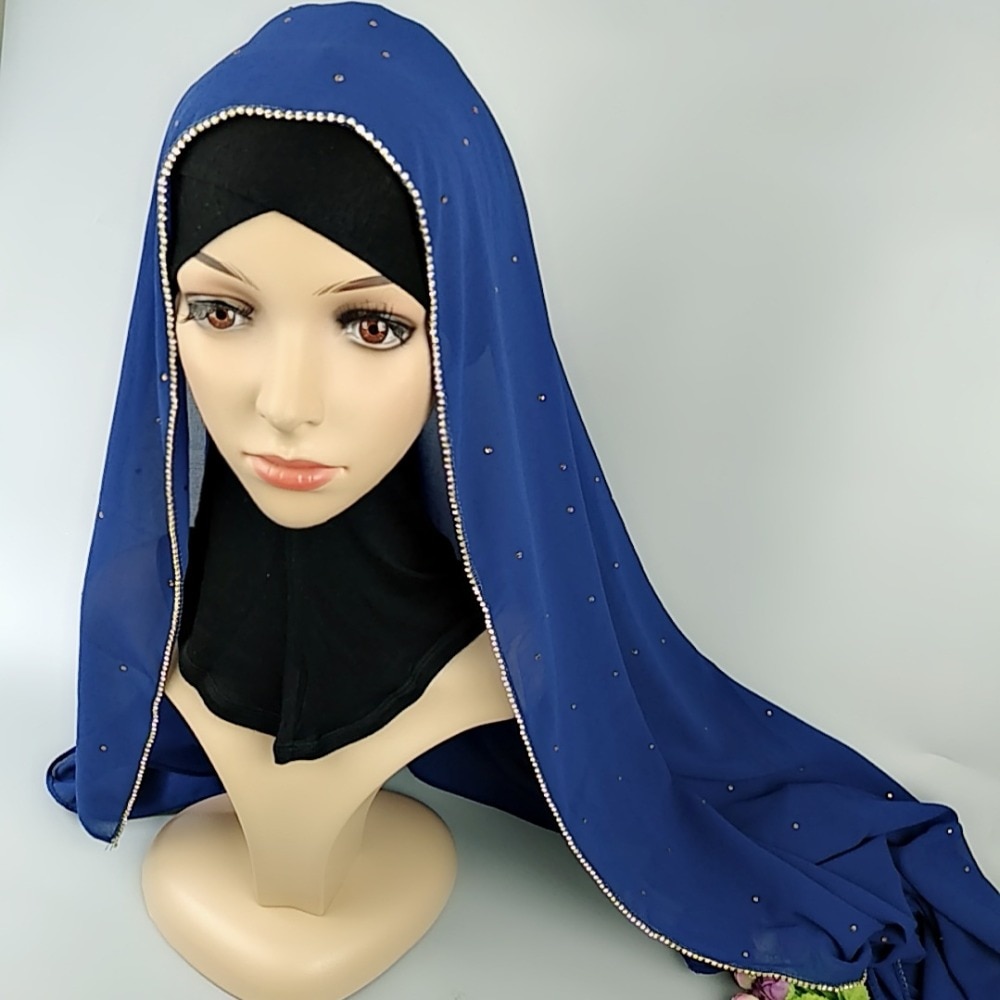 shop with crypto buy New Luxury Women Chifon Studded Comfortable Muslim Islamic Ramadan Hijab Long Scarf Shawl Headwear pay with bitcoin