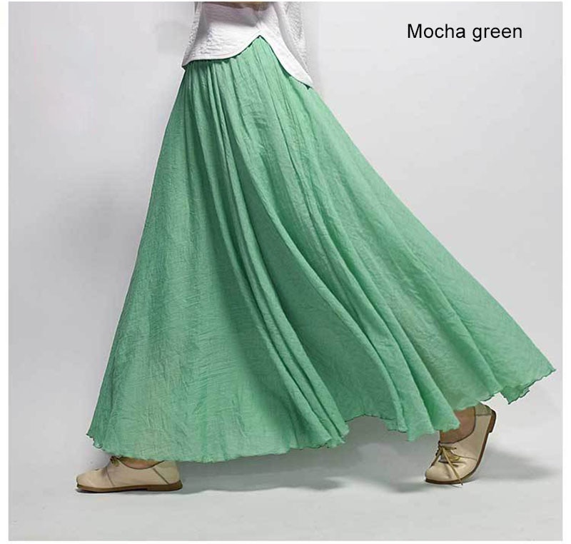 shop with crypto buy Women s Elegant High Waist Linen Maxi Skirt 2021 Summer Ladies Casual Elastic Waist 2 Layers Skirts saia feminina 20 Colors SK53 pay with bitcoin