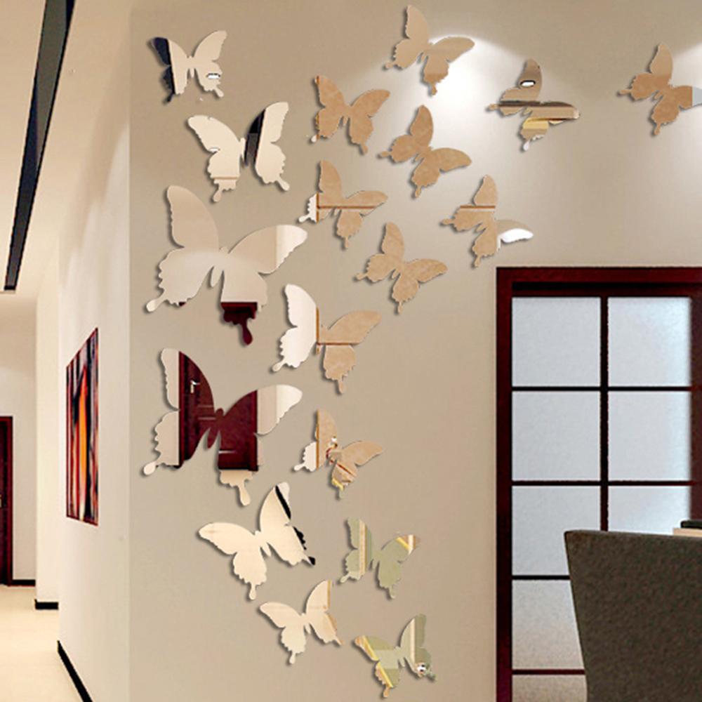shop with crypto buy 12Pcs lot 3D Butterfly Mirror Wall Sticker Decal Wall Art Removable Wedding Decoration Kids Room Decoration Sticker pay with bitcoin