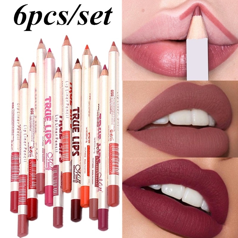 shop with crypto buy 6Pcs set Cosmetic Professional Wood Lip liner Waterproof Lady Charming Lip Liner Soft Pencil Contour Makeup Lipstick Tool pay with bitcoin