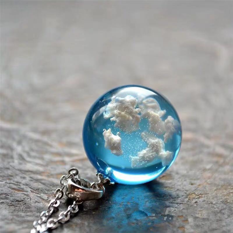 shop with crypto buy Chic Transparent Resin Rould Ball Moon Pendant Necklace Women Blue Sky White Cloud Chain Necklace Fashion Jewelry Gifts for Girl pay with bitcoin