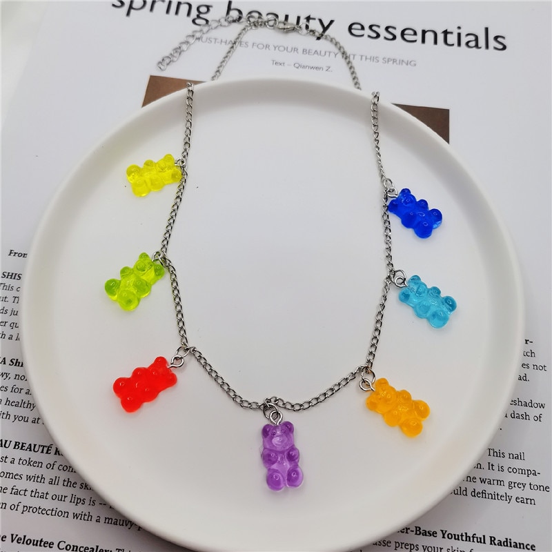 shop with crypto buy Stainless Steel Handmade Candy 7 Color Cute Judy Cartoon Bear Charm Necklace for Women Girl Daily Jewelry Party Gifts pay with bitcoin
