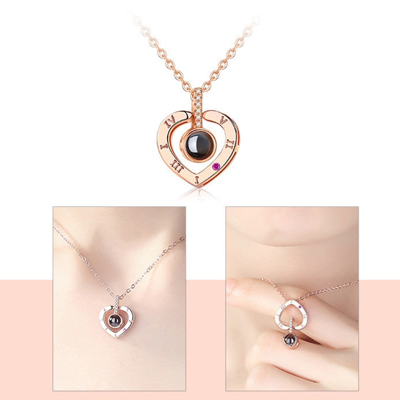 shop with crypto buy Rose Gold 100 Languages I Love You Projection Pendant Necklace for women Jewelry Love Memory Wedding Necklace Valentine s Day pay with bitcoin