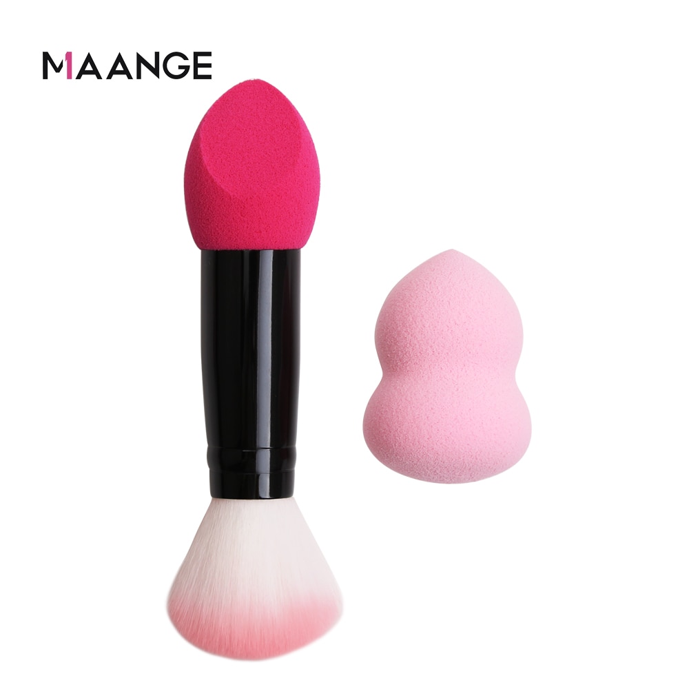 shop with crypto buy MAANGE 1pc Professional blusher brush 2 heads Nylon Make up Brushes Two Head Metal Cosmetic Tools with Sponge for Makeup Tools pay with bitcoin