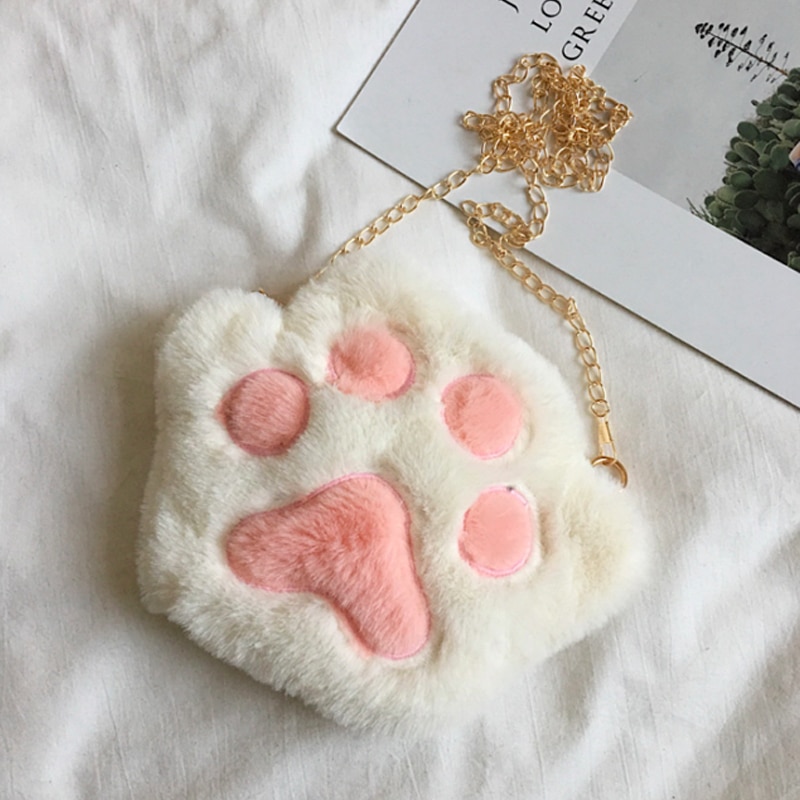 shop with crypto buy Cute Bear Paw Girls Chain Zipper Shoulder Bag Lovely Children s Soft Plush Coin Purse Baby Boys Accessories Small Crossbody Bags pay with bitcoin