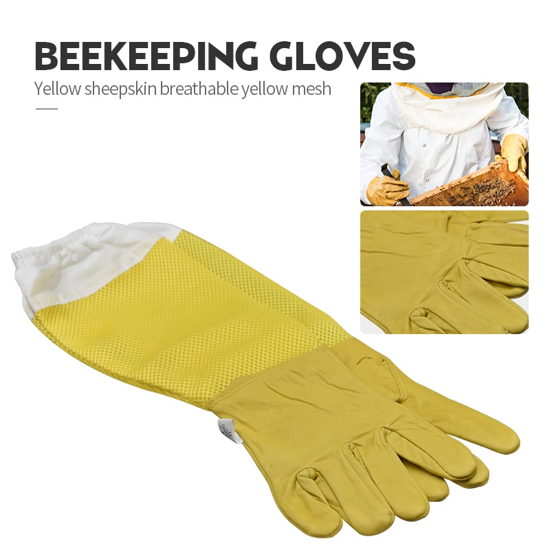 shop with crypto buy Beekeeping gloves Protective Sleeves breathable yellow mesh white sheepskin and cloth for Apiculture beekeeping gloves pay with bitcoin