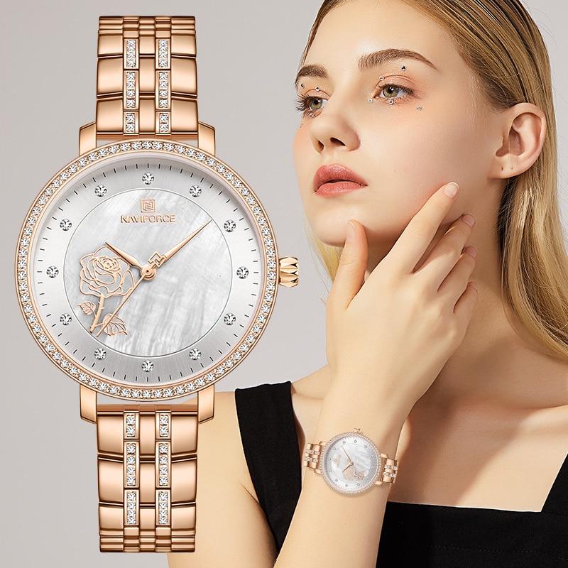 shop with crypto buy NAVIFORCE Rose Gold Watch Women Watches Ladies Creative Steel Women s Bracelet Watches Female Waterproof Clock Relogio Feminino pay with bitcoin
