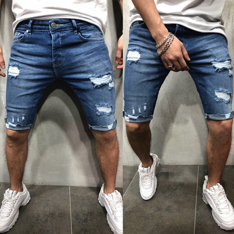 shop with crypto buy Brand New New Men shorts Jeans Short Pants Destroyed Skinny jeans Ripped Pant Frayed Denim pay with bitcoin