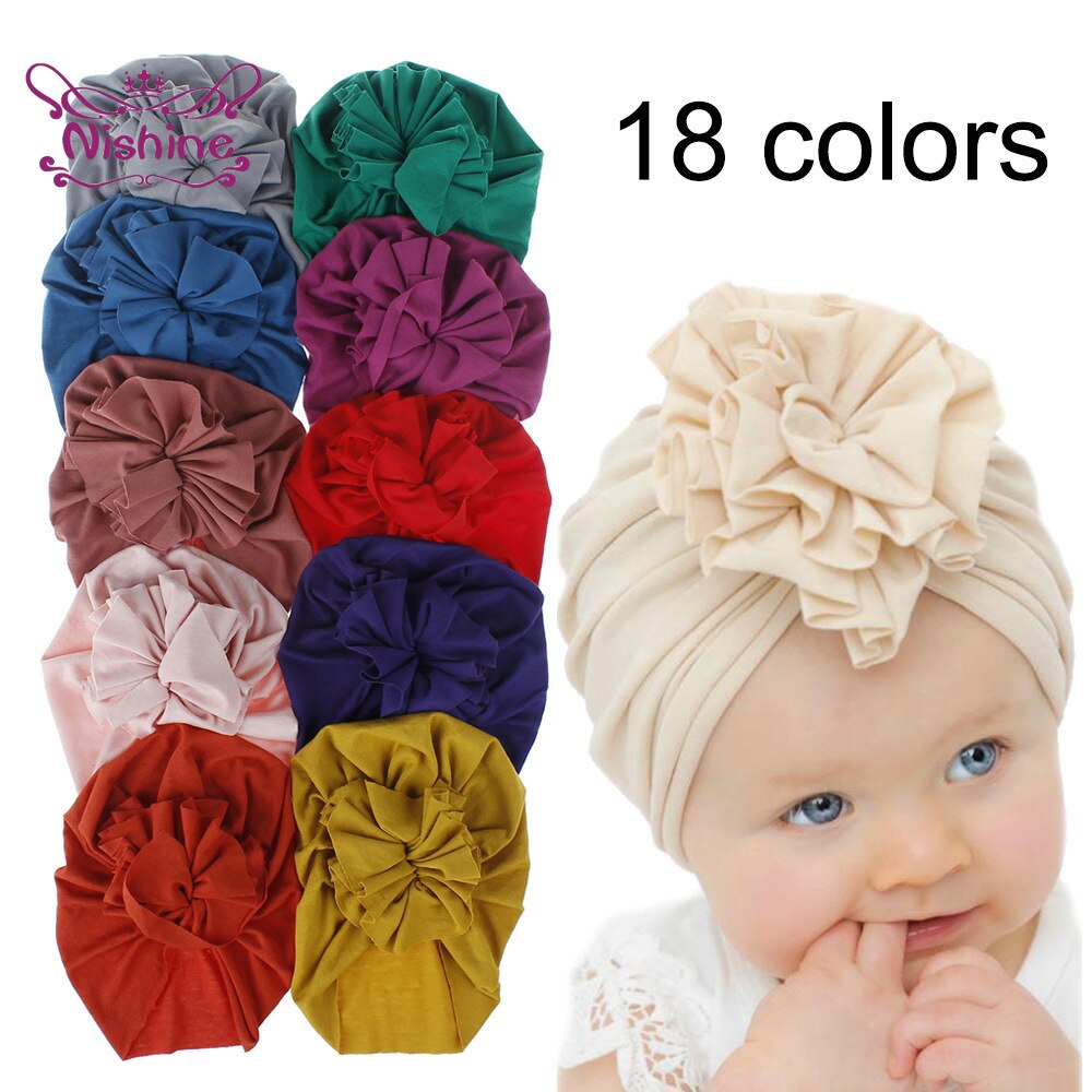 shop with crypto buy Nishine New Cute Flower Baby Girls Turban Hats Fashion Kids Bonnet Caps Children Photo Props Headwear Birthday Party Gifts pay with bitcoin