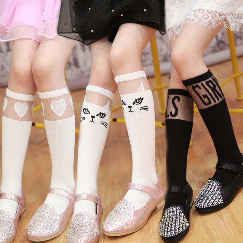 shop with crypto buy Girl Socks Baby Kids High Knee Socks School Cartoon Cat Lace Solid Socks Leg Warmer For Girls Children Spring Autumn Wear pay with bitcoin