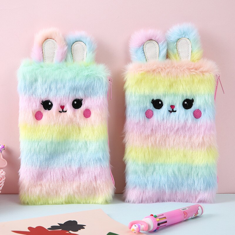 shop with crypto buy Kawaii Rabbit Sationary Pencil Case For Student Zipper Small Pen Bag Rainbow Girl Pen Case Gift Organizer pay with bitcoin