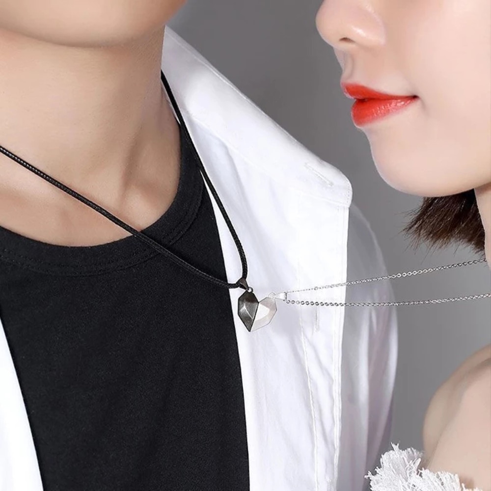 shop with crypto buy 1Pair Magnetic Couple Heart Shape Necklace Gothic Punk Style For Men Jewelry Wedding Lovers Couples Valentine Day gift Gifts pay with bitcoin