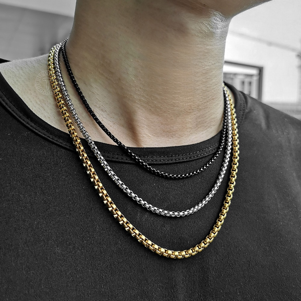 shop with crypto buy 2mm 3mm 5mm Black Round Box Link Chain Necklace For Men Boy Stainless Steel Chain Necklace Wholesale Dropshipping Jewelry KNM118 pay with bitcoin