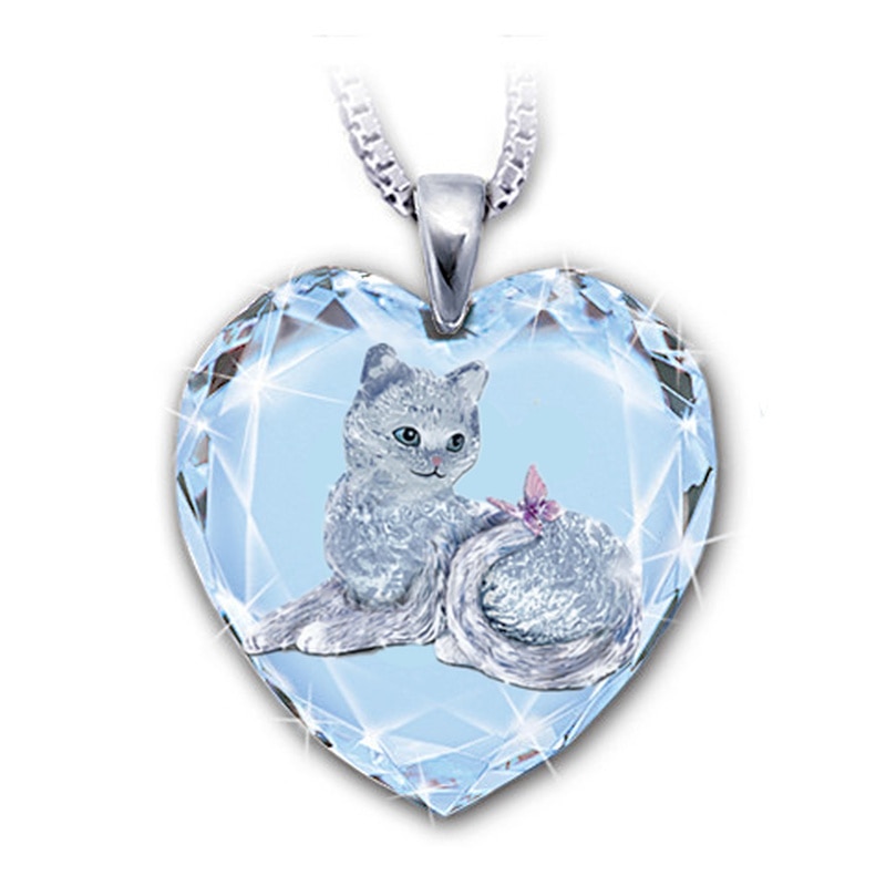shop with crypto buy Heart Shaped Glass White Crystal Cat Pattern Pendant Necklace Women s Necklace Fashion Animal Butterfly Accessories Party Jewelr pay with bitcoin