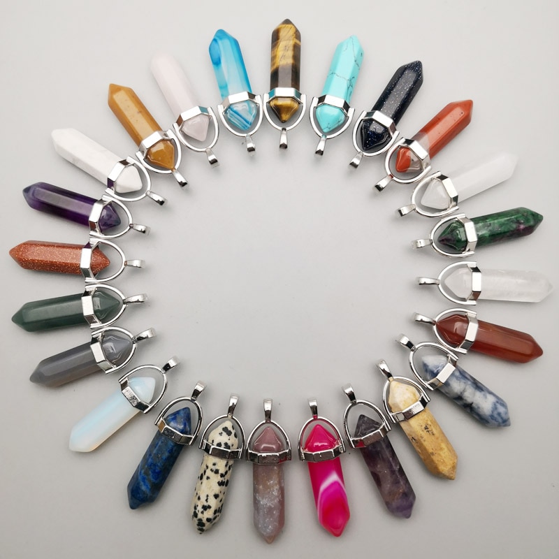 shop with crypto buy natural stone crystal pillar Pendants & necklaces for making Jewelry fashion mixed charm Point trendy 24pcs lot Free shipping pay with bitcoin