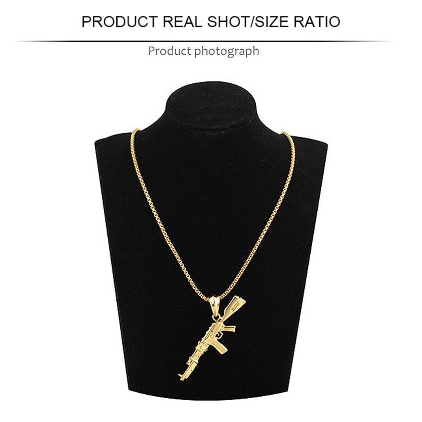 shop with crypto buy Hip Hop Refined Stylish Iced Out Gold Silver Color Alloy AK 47 Gun Pendants Necklace For Men Rapper Jewelry pay with bitcoin