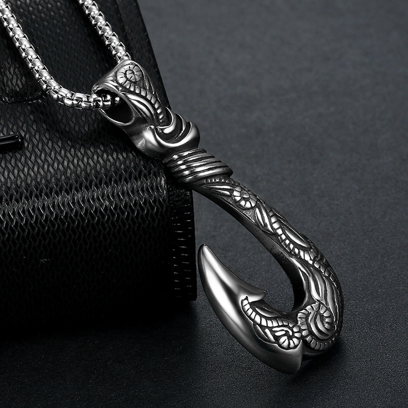 shop with crypto buy New Retro Fish Hook Shape Shape Pendant Necklace Celtic Viking Jewelry Men s Necklace Metal Sliding Pendant Accessory Party Gift pay with bitcoin