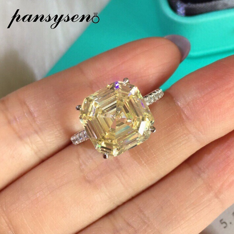 shop with crypto buy PSANSYSEN Solid 925 Silver Asscher Cut Citrine Simulated Moissanite Gemstone Proposal Engagement Ring Wedding Band Fine Jewelry pay with bitcoin