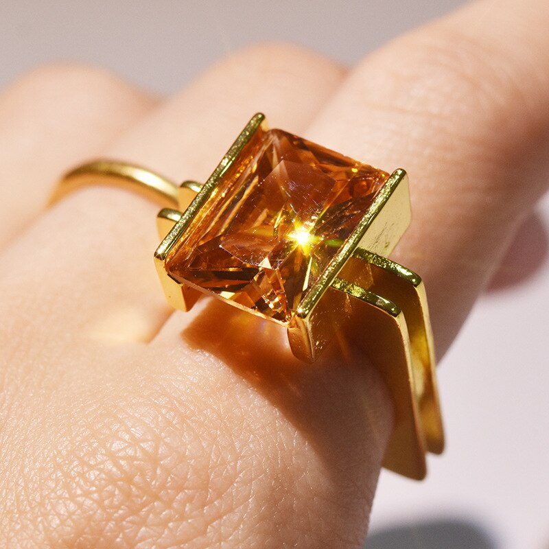 14K Gold Square Ring for Women Yellow Topaz Ametrine Bizuteria Gemstone Anillos Jewelry bijoux femme bague men ring Box