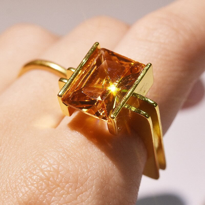 shop with crypto buy 14K Gold Square Ring for Women Yellow Topaz Ametrine Bizuteria Gemstone Anillos Jewelry bijoux femme bague men ring Box pay with bitcoin