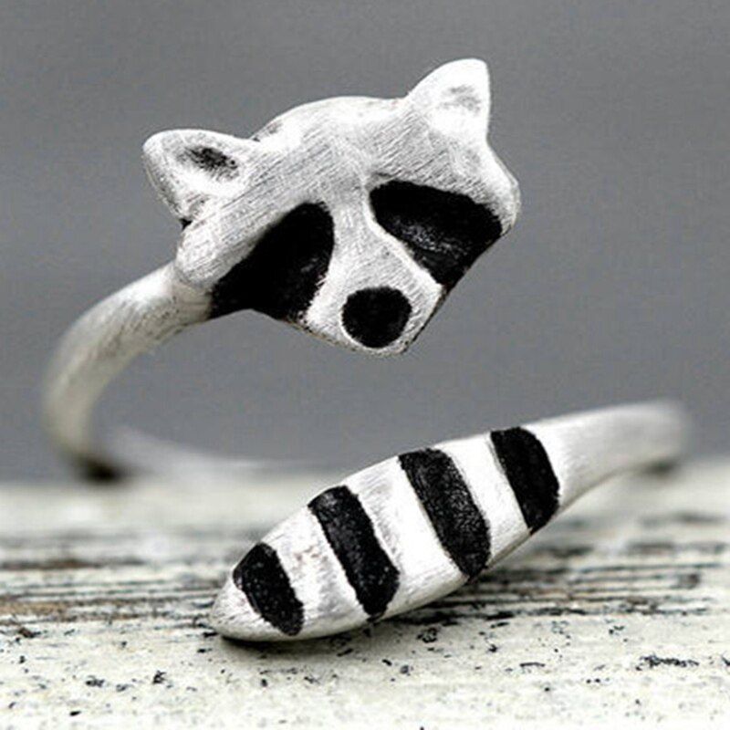 shop with crypto buy Fashion Creative Silver Color Raccoon Female Ring Cute Animal Opening Rings for Women Party Adjustable Jewelry Wholesale Anillos pay with bitcoin