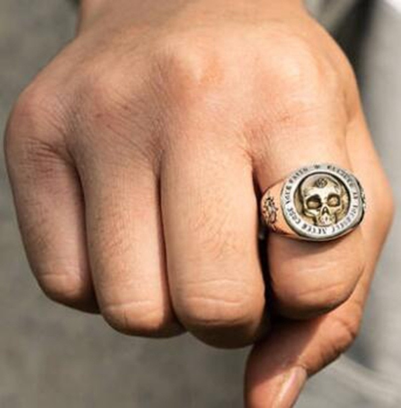 shop with crypto buy men s Ring Metal Punk High Quality Gothic Gold Skull Ring Men s Motorcycle Jewelry pay with bitcoin