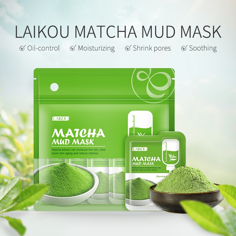 shop with crypto buy LAIKOU 7pcs Matcha Green Clay Mud Face Mask Anti wrinkle Night Facial Packs dark circle Moisturize Anti-Aging Mask for facecare pay with bitcoin