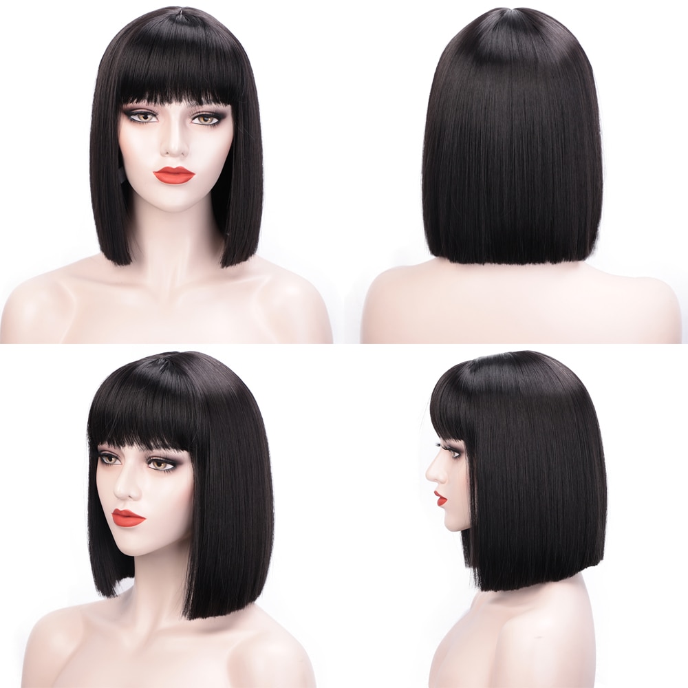 shop with crypto buy StampedGlorious Synthetic Wigs Short Bob Wigs Black/Pink Bangs Wigs for Women Heat Resistant Fiber Hair Cosplay Wig for Brizilan pay with bitcoin