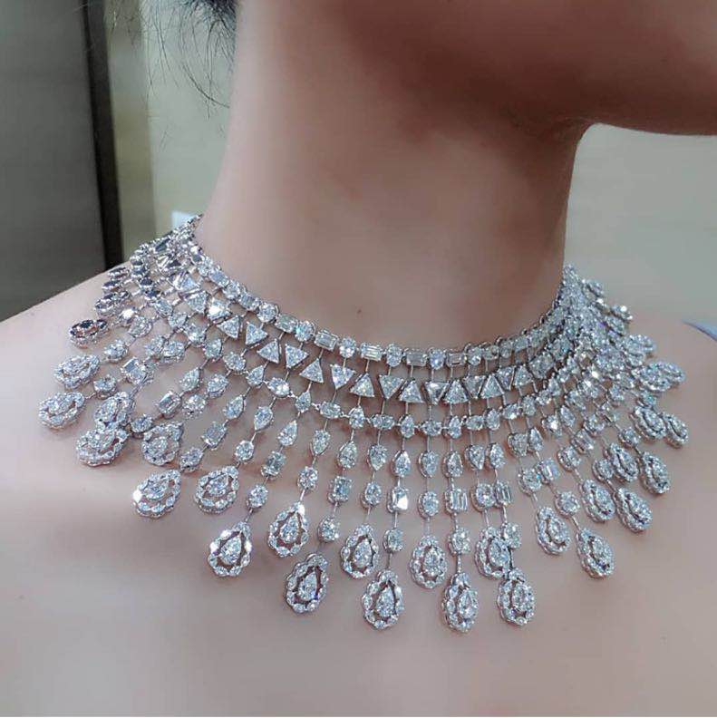 shop with crypto buy janekelly African2 pcs Wedding Bridal Zirconia Jewelry Sets For Women,Necklace Earrings Dubai Nigeria CZ Crystal Choker Sets pay with bitcoin