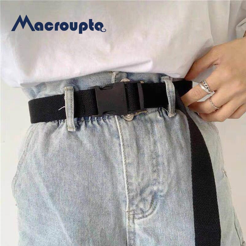 shop with crypto buy Adults Adjustable All Match Belt Unisex Korean Style Canvas Belts Vintage Plastic Buckle Elastic Solid Color Long Waistband pay with bitcoin