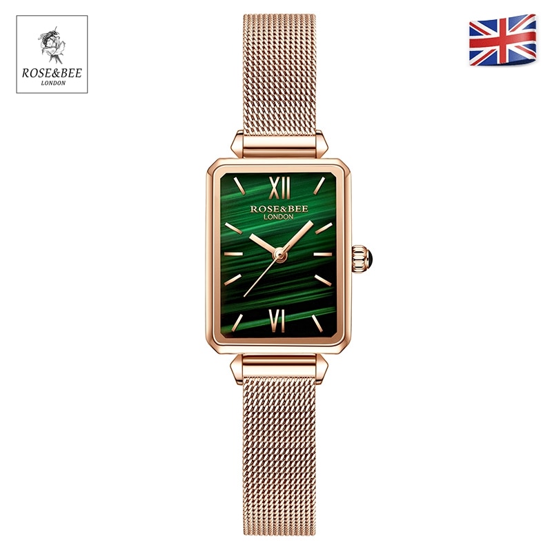 shop with crypto buy Green Malachite Japan Quartz Movement Roma Vintage Ladies Wristwatches Dropshipping Women Stainless Steel Mesh Rose Gold Watches pay with bitcoin