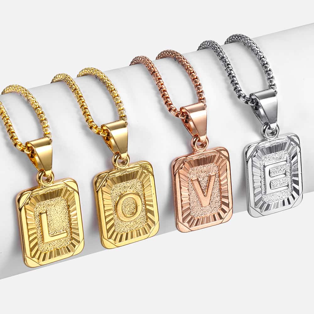 shop with crypto buy nitials Pendant Letter Name Necklace For Women Men Gold Silver Color Square Alphabet Charm Box Link Chain Couple Pendants GPM05 pay with bitcoin