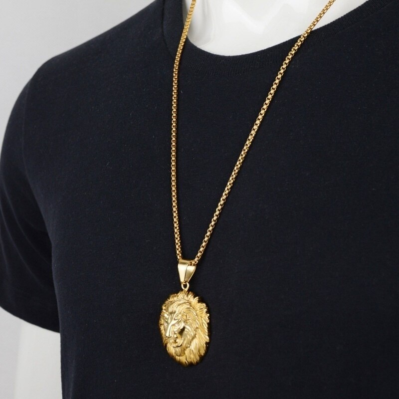 shop with crypto buy New Style Animal Long Hair Lion Head Pendant Necklace for Men Fashion Sliding Animal Hanging Necklace Accessories pay with bitcoin
