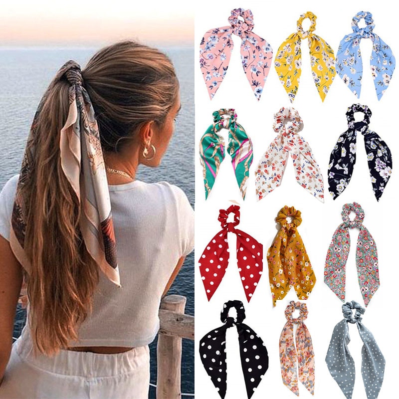 shop with crypto buy Fashion Leopard Print Bow Satin Long Ribbon Ponytail Scarf Hair Tie Scrunchies Women Girls Elastic Hair Bands Hair Accessories pay with bitcoin