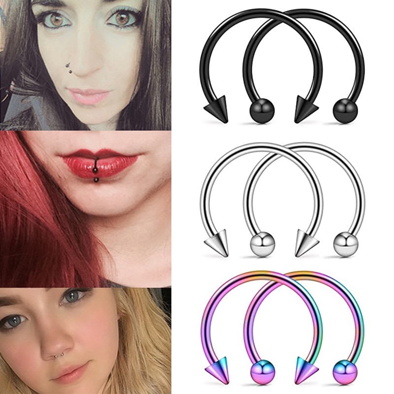 shop with crypto buy 2Pcs Cone Spike Horseshoe Circular Septum Nose Ring Surgical Steel Nipple Hoops Nose Septum Eyebrow Ear Piercing Body Jewelry pay with bitcoin