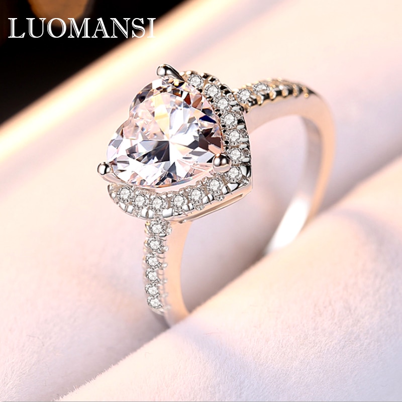 shop with crypto buy Luomansi Super Flash 1/2 CT Heart Shaped Moissanite Ring (Passed Diamond Test) 100%-S925 Silver Wedding Engagement Party Jewelry pay with bitcoin