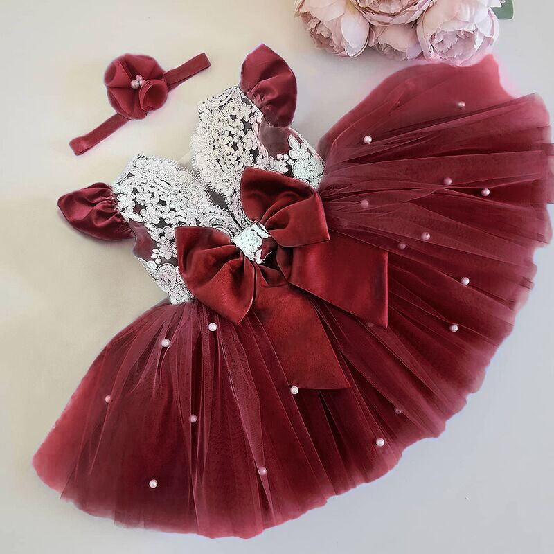 shop with crypto buy Baby Girl Dress Cute Bow Newborn Princess Dresses for Baby 1 Year Birthday Dress Toddler Infant Party Dress Christening Gown pay with bitcoin