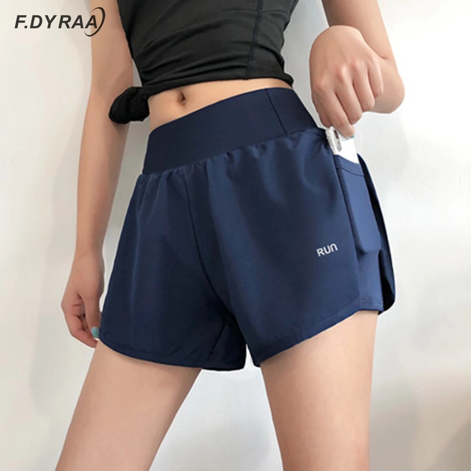 shop with crypto buy F.DYRAA Women 2 In 1 Running Shorts Elastic Waist Pocket Tight Yoga Short Woman Sports Shorts Pink Gym Fitness Shorts Sportswear pay with bitcoin