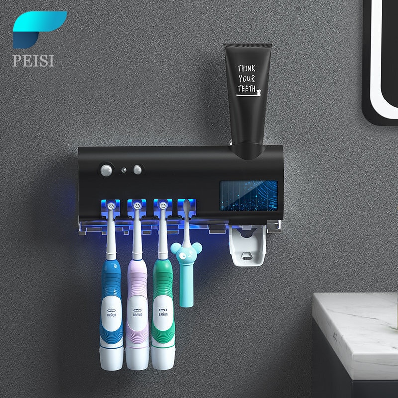 shop with crypto buy PEISI UV Toothbrush Holder Toothpaste Dispenser Solar Energy Bathroom Toothbrush Storage Box Household Bathroom Accessories Set pay with bitcoin