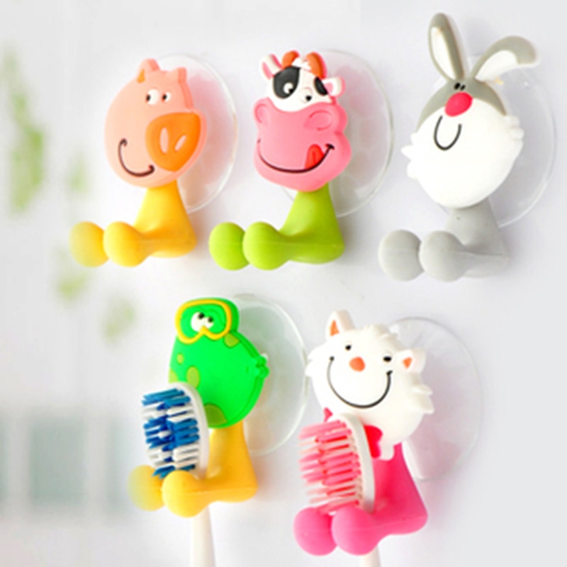 1pcs Cartoon Animals Sucker Toothbrush Holder Suction Hooks Bathroom Toothbrush Silicone Holder Rack