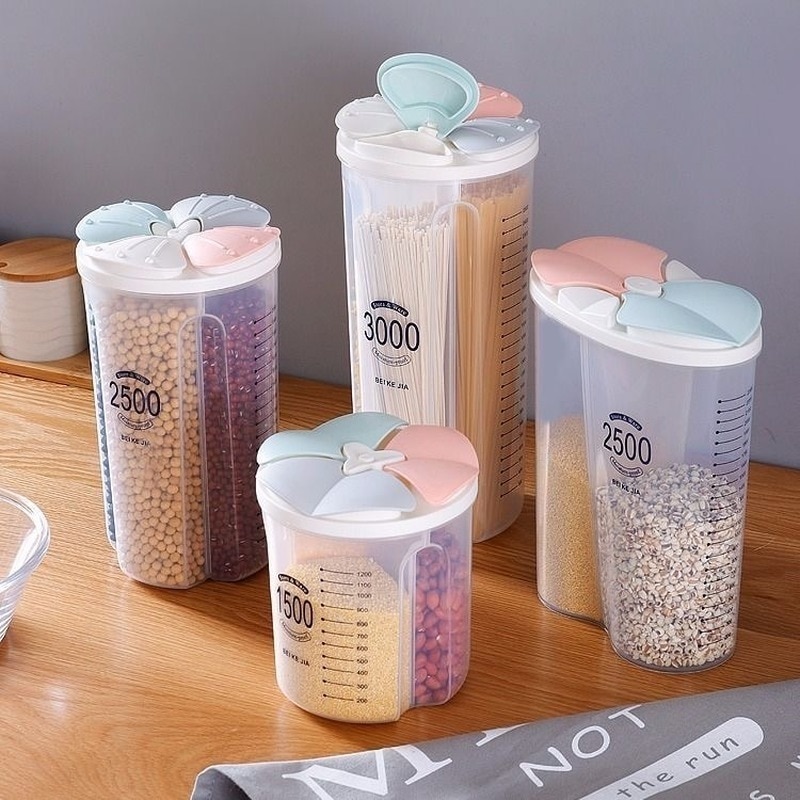 shop with crypto buy Kitchen Sealed Storage Box Cereal Dispenser Food Storage Tank Rotating Dry Food Cups Container Case Flour Grain Storage Bottle pay with bitcoin