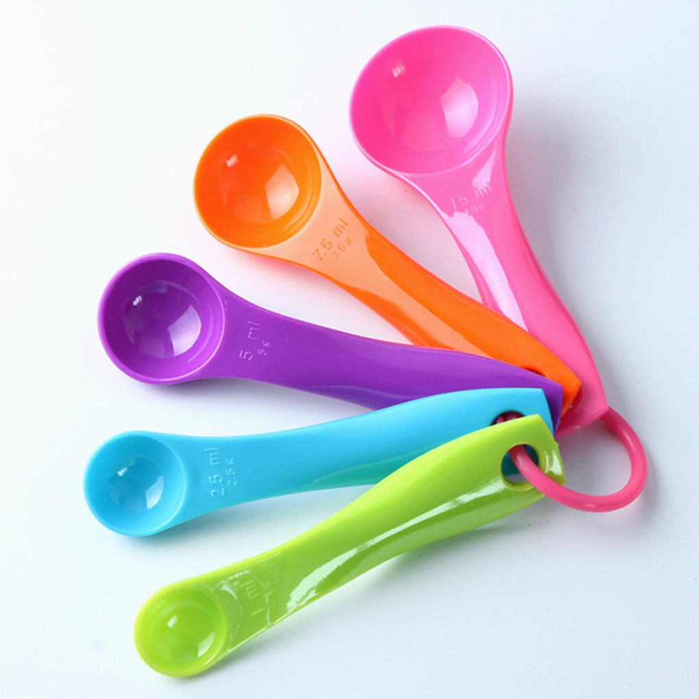 shop with crypto buy 5Pcs/set Lovely Colorful Plastic Measuring Cups Measure Spoon Kitchen Tool Kids Spoons Measuring Set Tools For Baking Coffee Tea pay with bitcoin